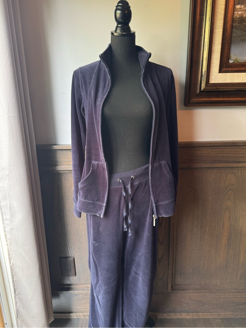 Exertek Navy Blue Velour Tracksuit Set Y2K Lounge Jacket Pants small - Picture 3 of 7